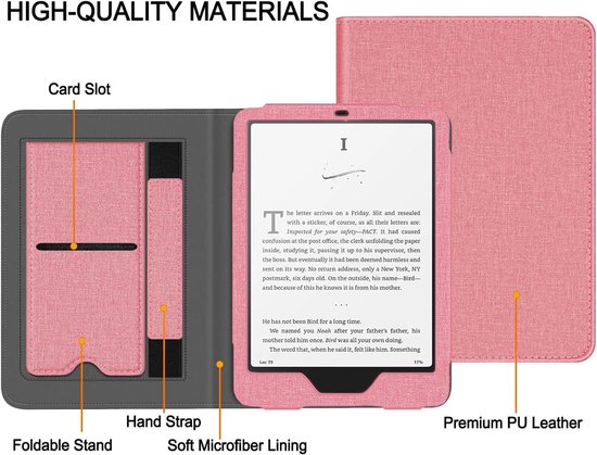 Linnenstructuur Beschermhoes Met Standaard - Geschikt voor Kindle Paperwhite 6 - Ebook hoes met standaard en handriem - roze — afbeelding 5
