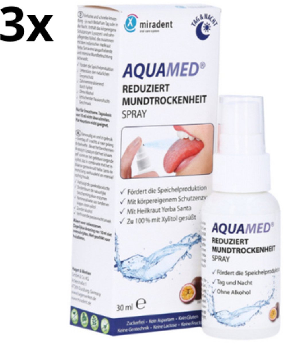 Miradent Mondspray Aquamed Passievrucht tegen Droge Mond - 3 x 30 ml