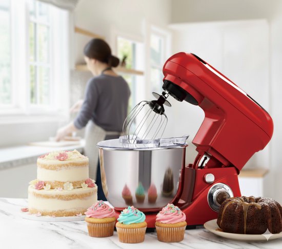 Cheffinger Keukenmixer - Rood - 6.5L Mengkom - Keukenrobot - 3 Accessoires - Keukenmachine - 1600W van Merkloos — afbeelding 4