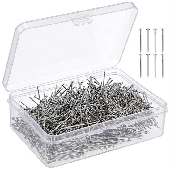 Zilverkleurig spelden set metalen naaispelden 1000 stuks rechte spelden 26 mm in transparante opbergdoos voor naaien quilten en handwerk sterke en duurzame spelden