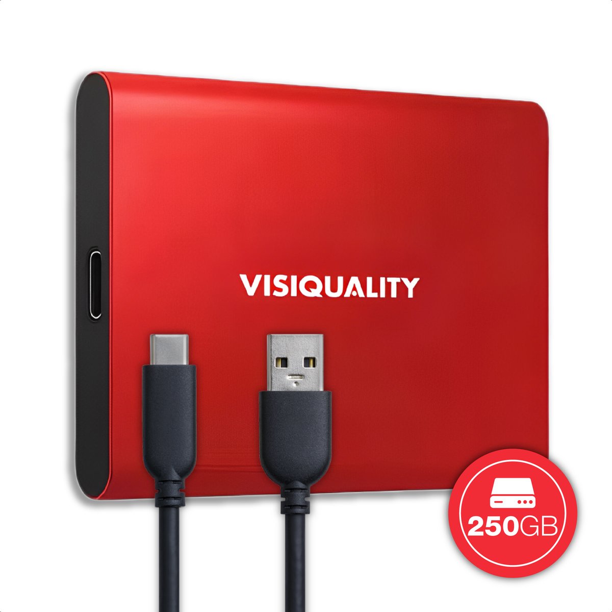 VisiQuality High-Speed Externe SSD 250 GB - Draagbare Harde Schijf USB 3.1/Type-C - Voor Windows & Mac - Compact - Rood