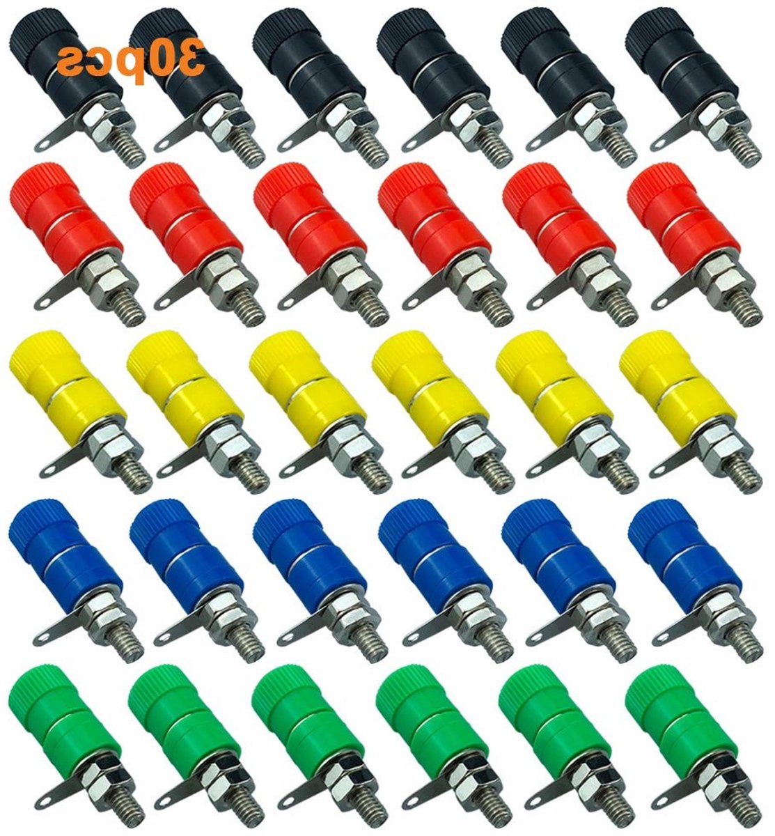 Set van 30 Premium 4 mm Banana Socket Binding Post Terminals in 5 Kleuren voor Audio- en Elektronische Toepassingen