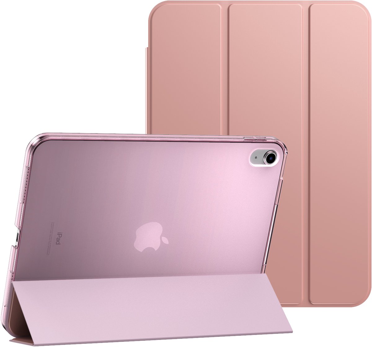 IYUPP Tablet Hoes Geschikt voor iPad 11 2025 A16 / iPad 10 2022 10.9 inch Hoesje - Trifold Bookcase - Auto Sleep/Wake - Hard Back - Roségoud Roze Goud