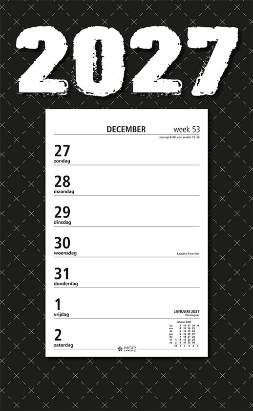 MGPcards - Week Scheurkalender 2027 - Week begint op zondag - 21 x 34 cm - Zwart