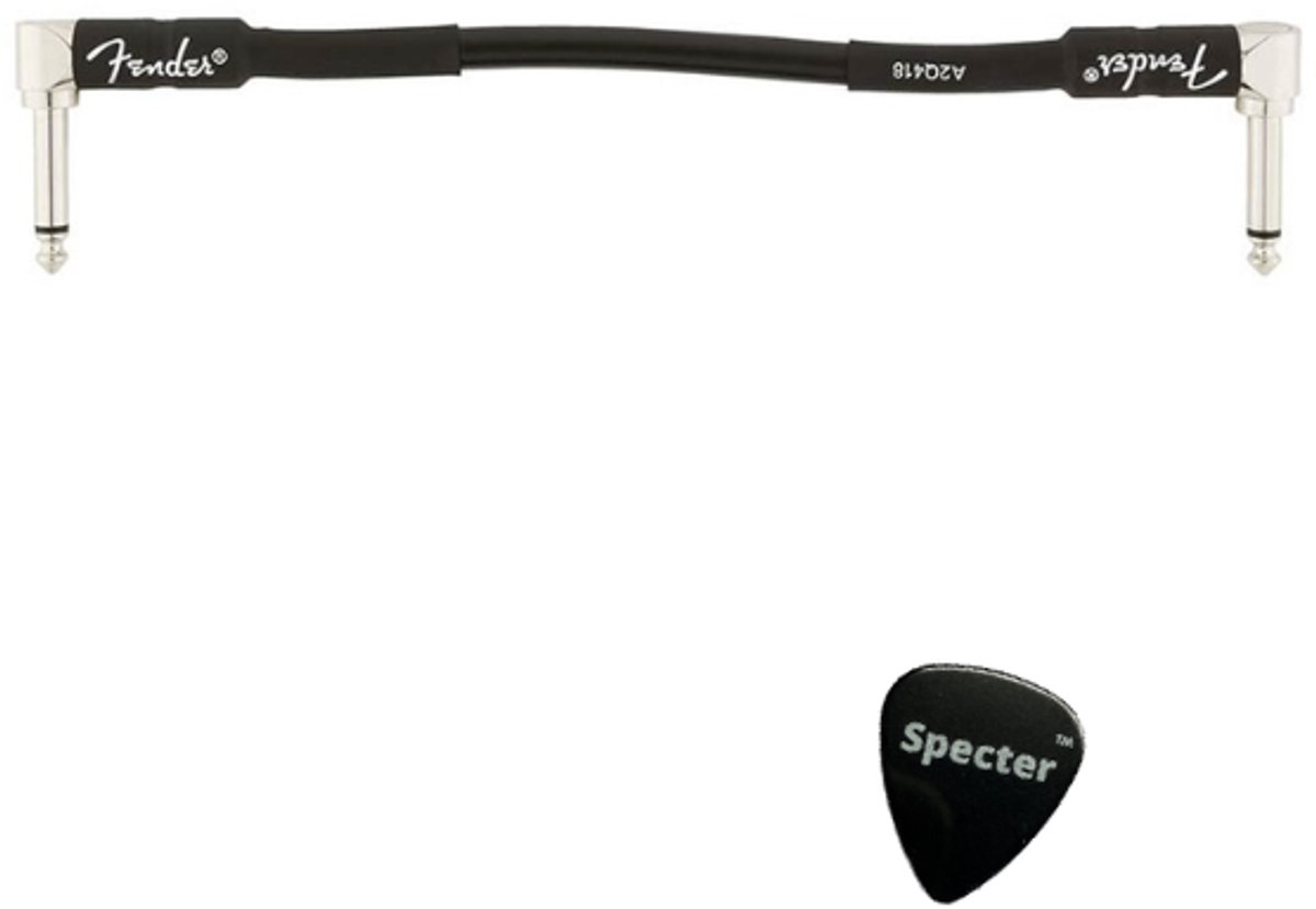 Fender Professional Series Patchkabel – 15 cm – Haakse Plug – Zwart – incl. Specter plectrum
