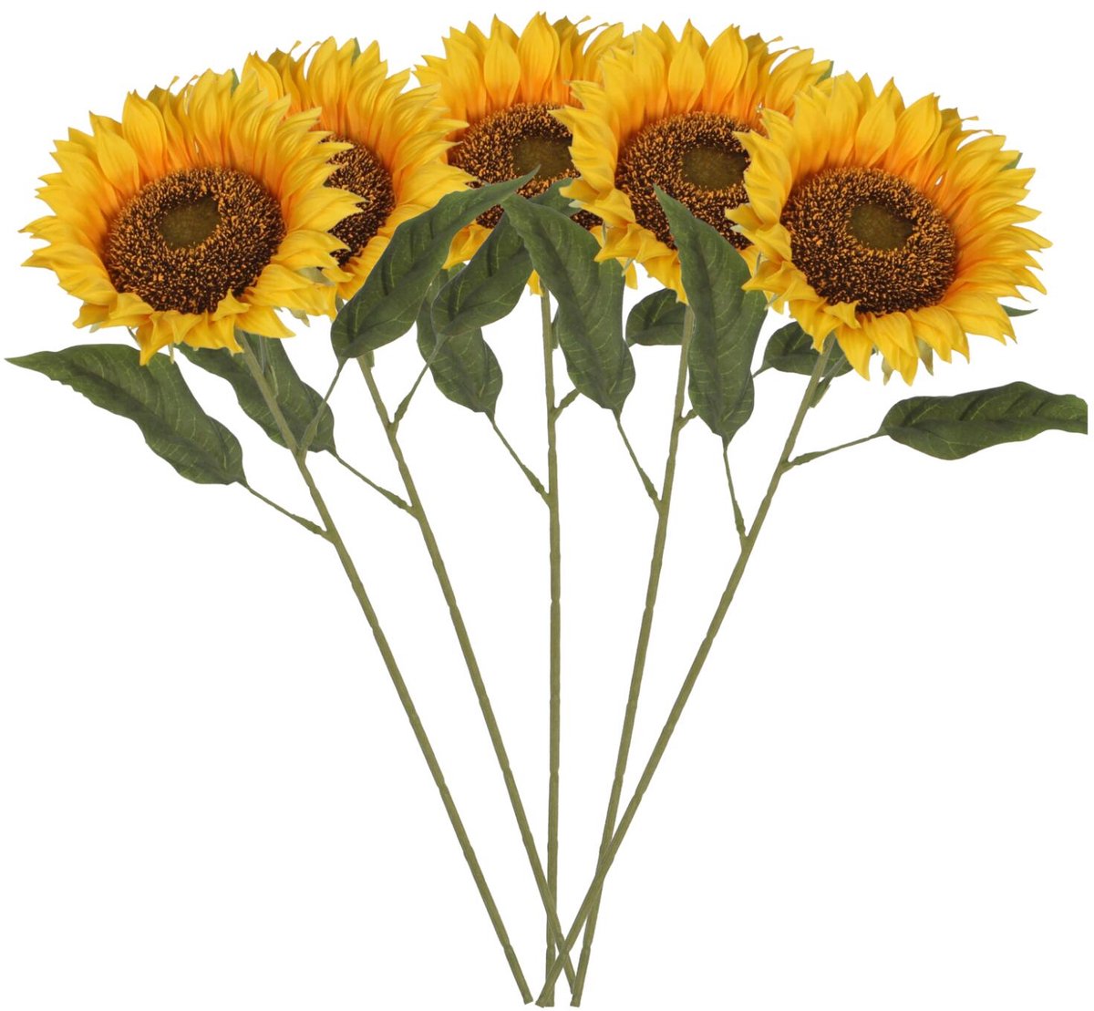 Mica Decorations Kunstbloem Zonnebloem takken - 5x - 70 cm - geel - kunst zijdebloem - extra grote bloemen - decoraties - Sunflowers Okergeel