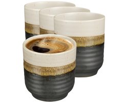 Mica Decorations Koffiemok / theemok Ethan - 4x - zwart - zonder oor - 9 x 8 cm - mokken - keramiek