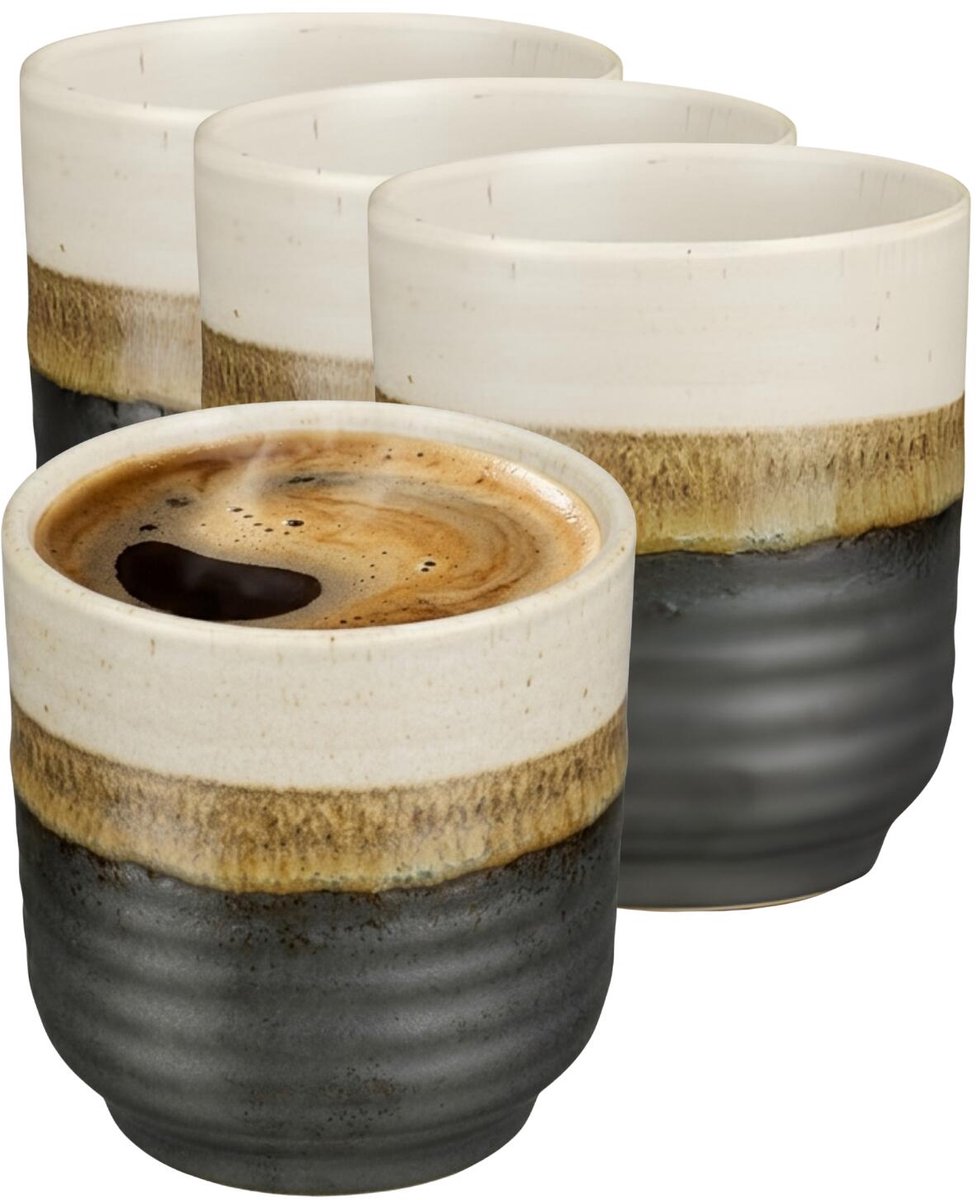 Mica Decorations Koffiemok / theemok Ethan - 4x - zwart - zonder oor - 9 x 8 cm - mokken - keramiek