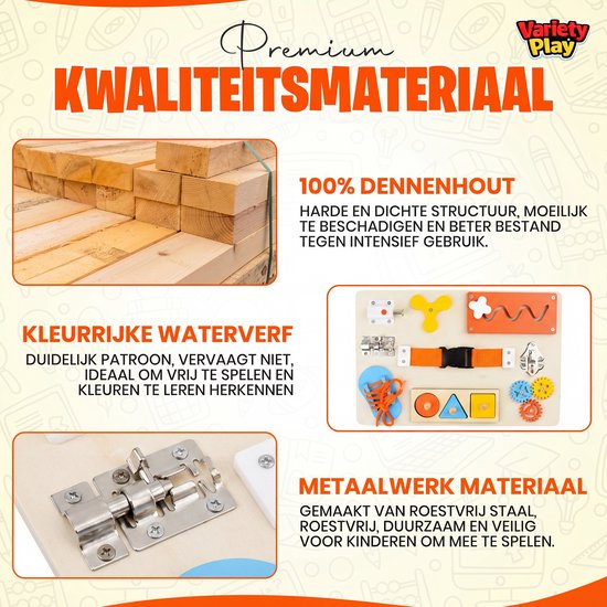 Montessori Busy Board - Educatief Houten Activiteitenbord - Reisspeelgoed - Sensorisch Speelgoed voor Baby & Peuter - Fijne Motoriek Ontwikkeling van VarietyPlay — afbeelding 2