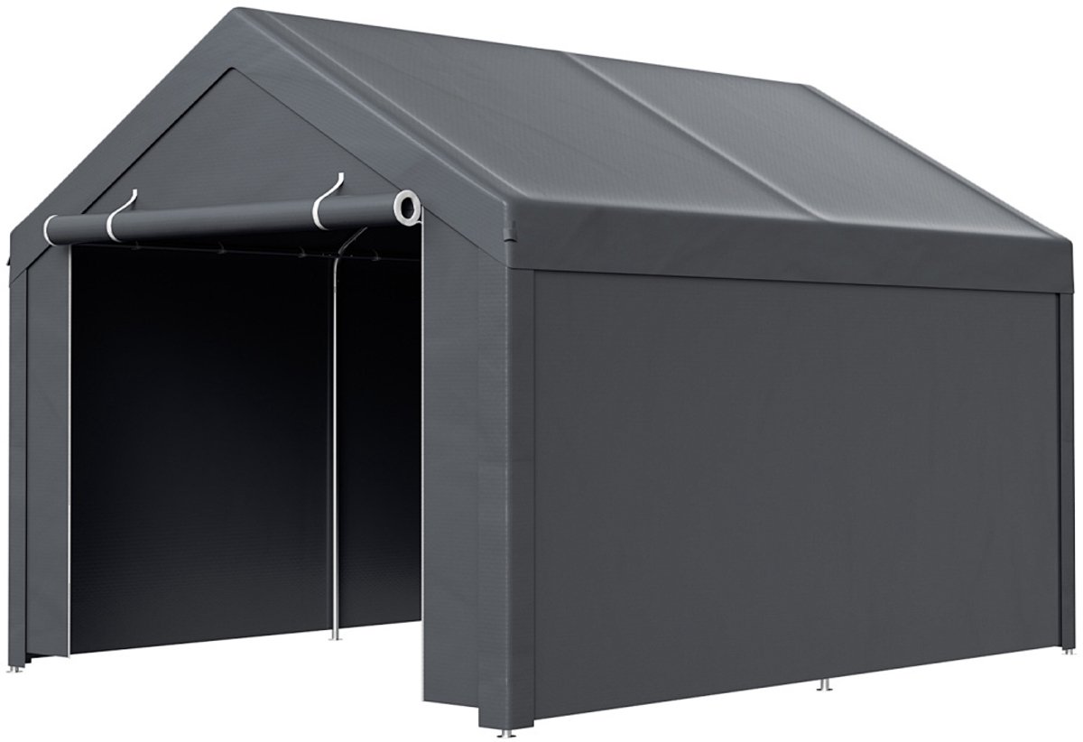 Garagetent 3x4 m met afneembare zijwanden, PE zeil, gegalvaniseerd stalen frame, grijs