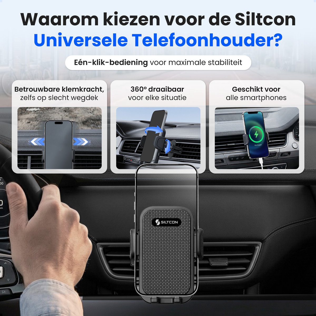 Siltcon® Telefoonhouder Auto Ventilatie - Telefoonhouders Auto - GSM Houder Auto - Auto Accessories - Verstelbaar en 360° Draaibaar - Universeel voor alle Telefoons – foto 2