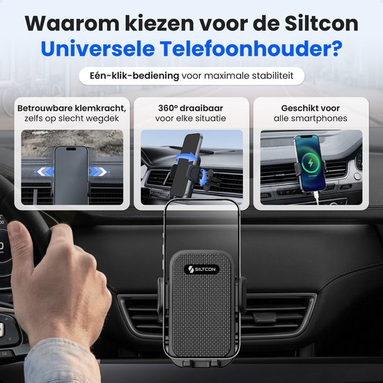 Siltcon® Telefoonhouder Auto Ventilatie - Telefoonhouders Auto - GSM Houder Auto - Auto Accessories - Verstelbaar en 360° Draaibaar - Universeel voor alle Telefoons