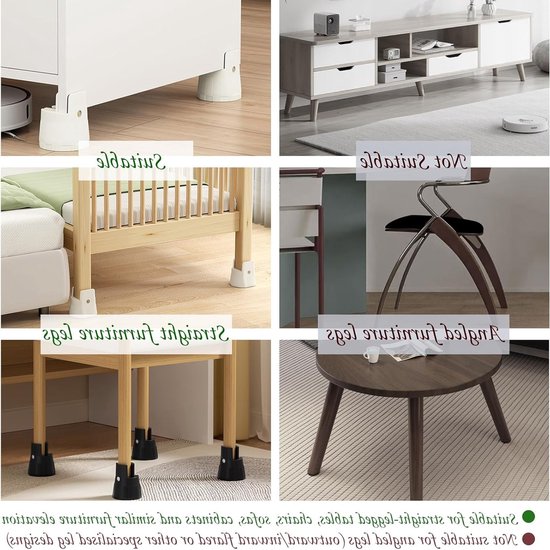 Verstelbare Meubelverhogers Set van 4 - 6cm-8cm voor Stoelen, Banken en Tafels - Ondersteuning voor Meubelpoot en Verhoogde Poten (Zwart) — afbeelding 3