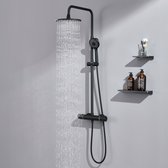 Auralum max - Douchesysteem Met Thermostaat - Waterbesparend - Zwart - Doucheset - 9 inch Douchekop - Inclusief Thermostaatkraan