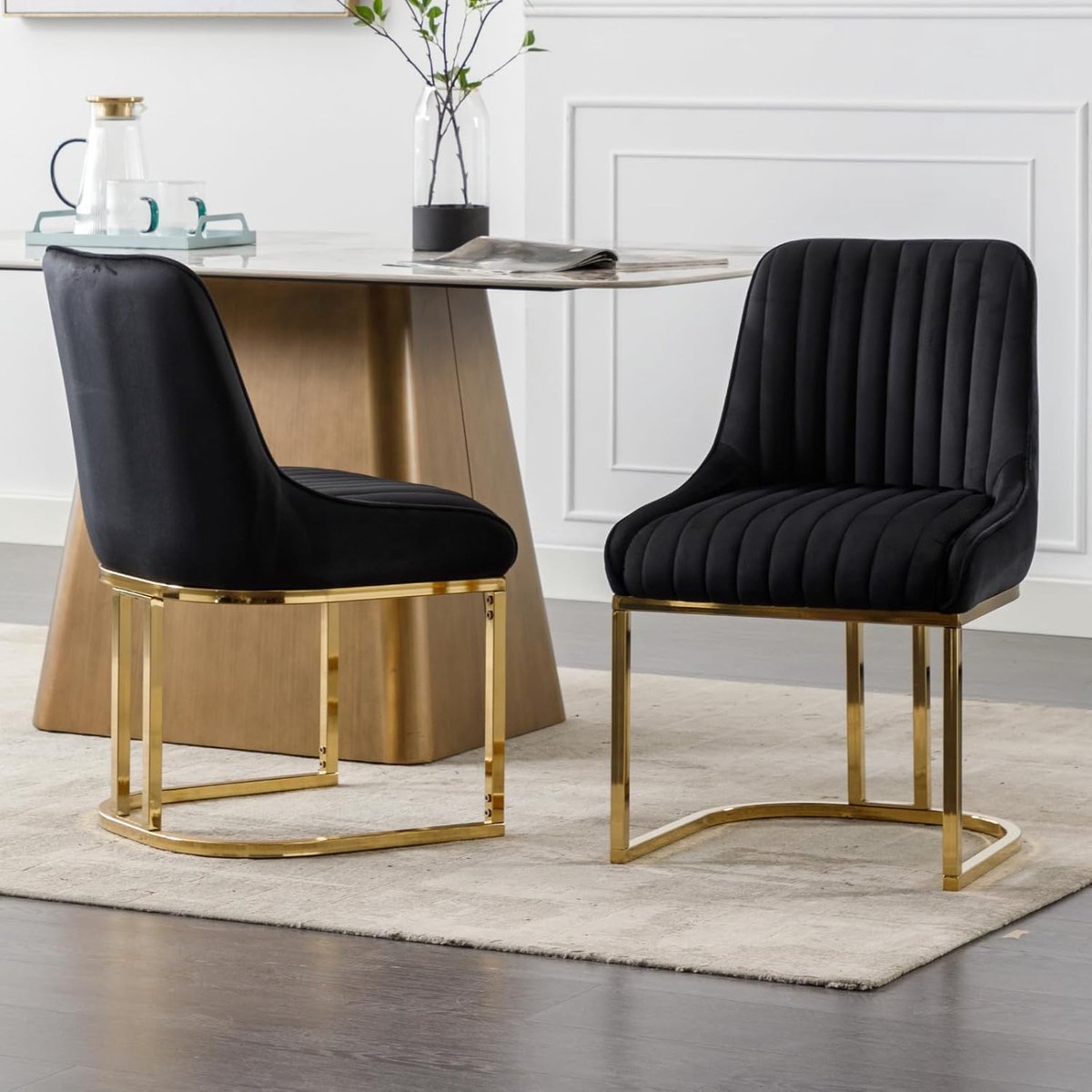 Eetkamerstoelen Set van 2 Fluweel - Gestoffeerde Stoelen met Metalen Poten, Armloze Woonkamerstoelen en Bureaustoelen zwart- 47x53x79 cm - Vermissen