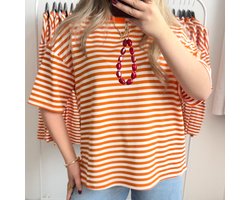 My Favez - Dames T-Shirt - gestreept - oranje wit - Koningsdag/WK voetbal - one size