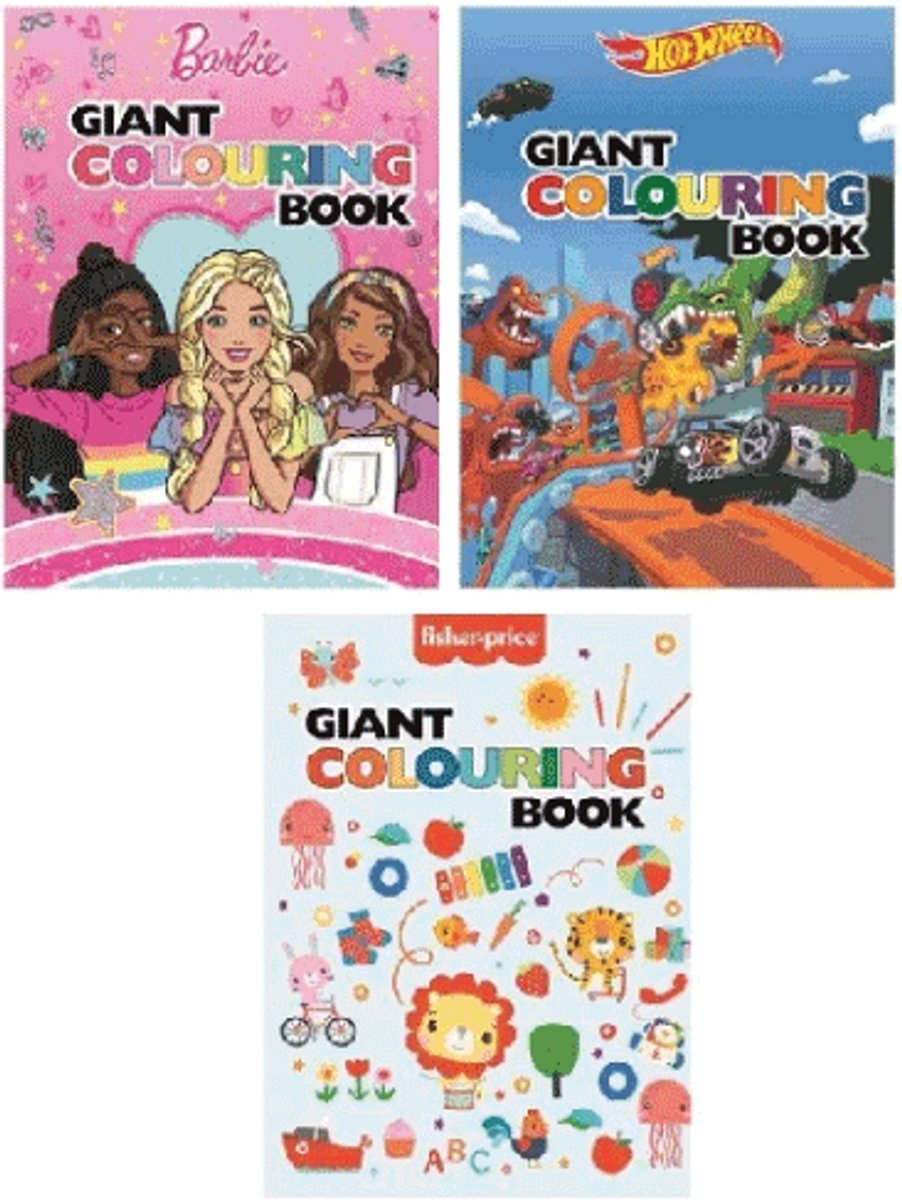 Twisk kleurboek Barbie Hot Wheels Fisher Price groot creatief boek.