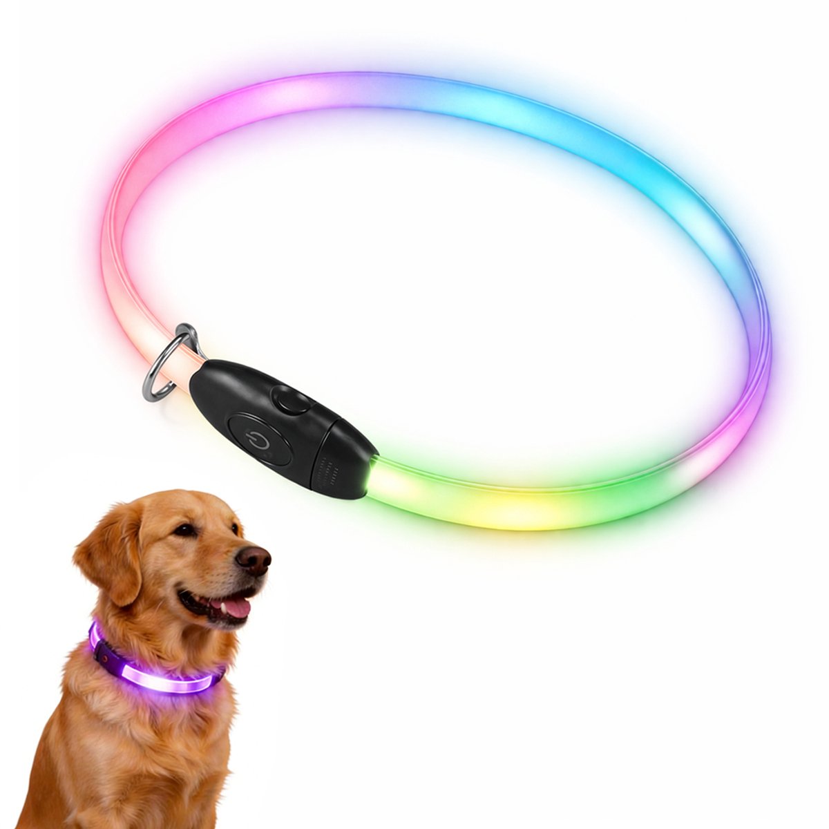 LED Halsband Hond - Lichtgevend & Herlaadbaar via USB-C - Op maat te knippen - Waterproof Halsband Hond voor Veiligheid in het Donker - 68cm