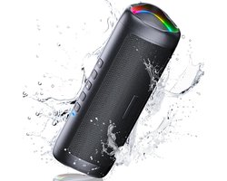 Bluetooth Speaker Draagbare Luidspreker 30W Muziekluidspreker 24 uur Batterijduur Waterdicht en Stofdicht met TWS Handsfree Meeslepend Stereogeluid RGB-Feestlicht met Koord Zwart Kerstcadeaus