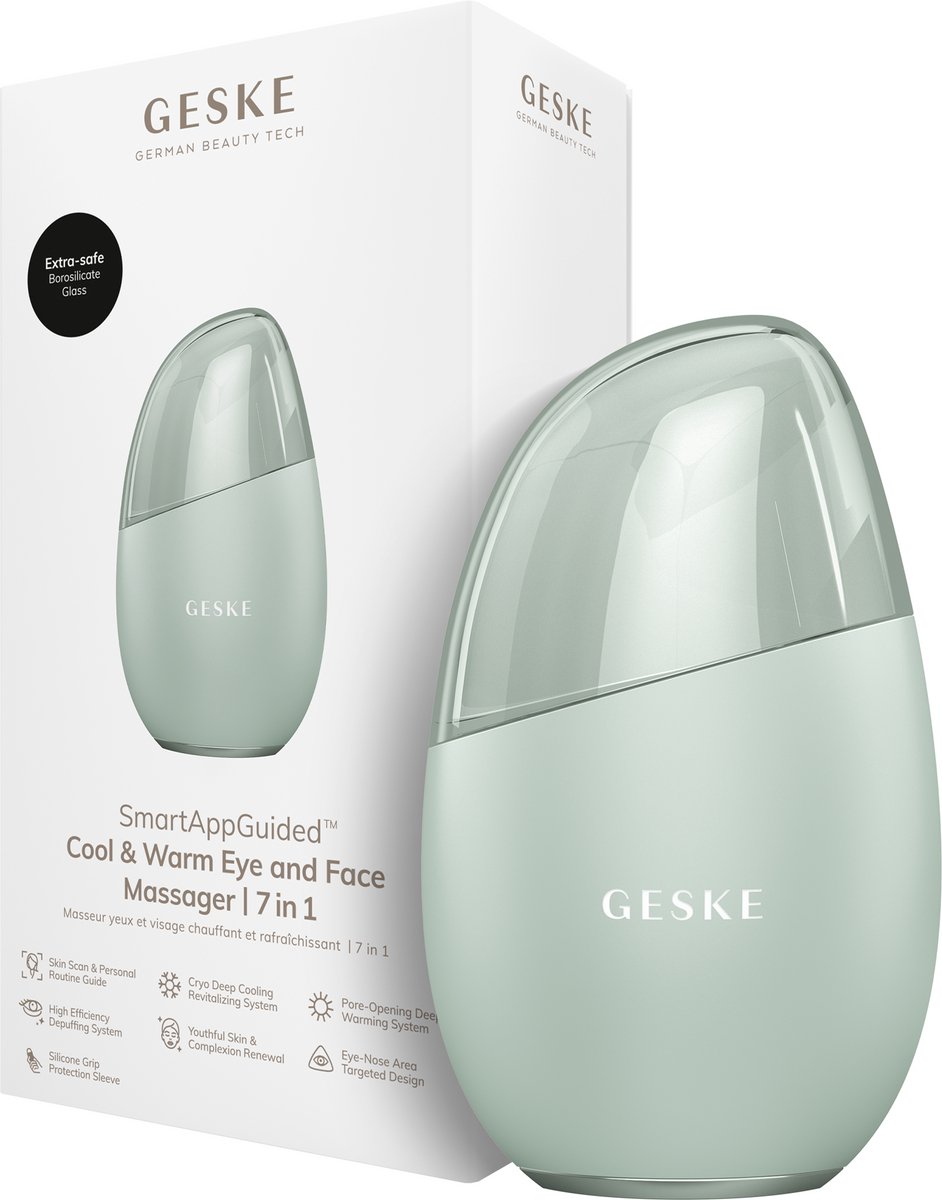 GESKE SmartAppGuided™ Cool & Warm Eye & Face Massager | 7 in 1 | Multi-stimulator | Gezicht & nek | Batterijloos koelen en warmen | Verstevigt en ontspant | Eye-Nose Area Targeted Design