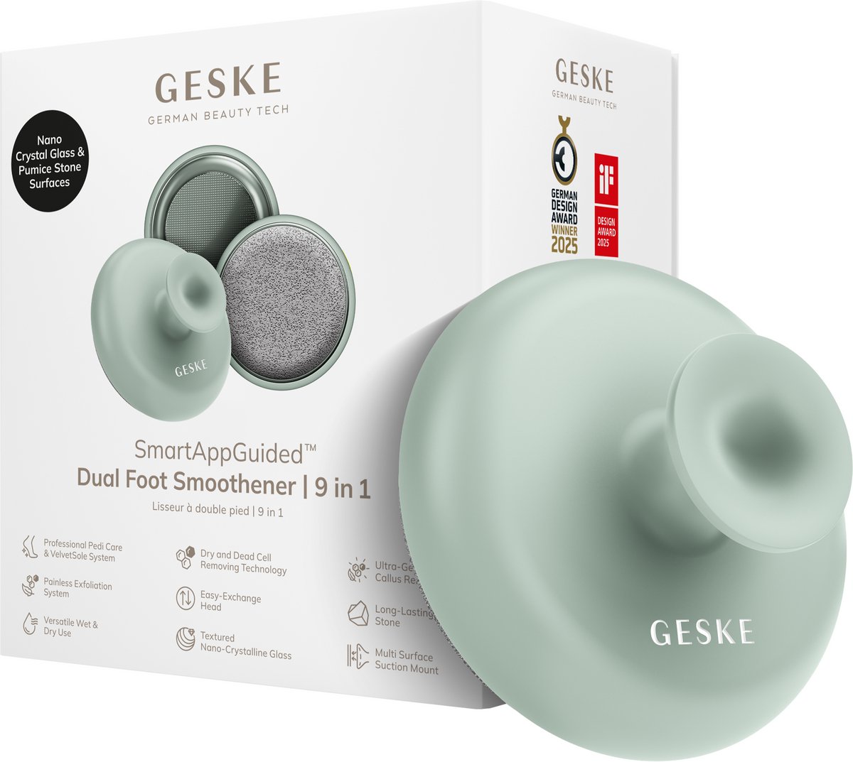 GESKE Dual Foot Smoothener | 9 in 1 | Dubbelzijdige Voetvijl | Puimsteen & Nano-Cristallijnglas | Voor Zachte, Gladde Voeten | Geavanceerde Eeltverwijdering & Exfoliatie