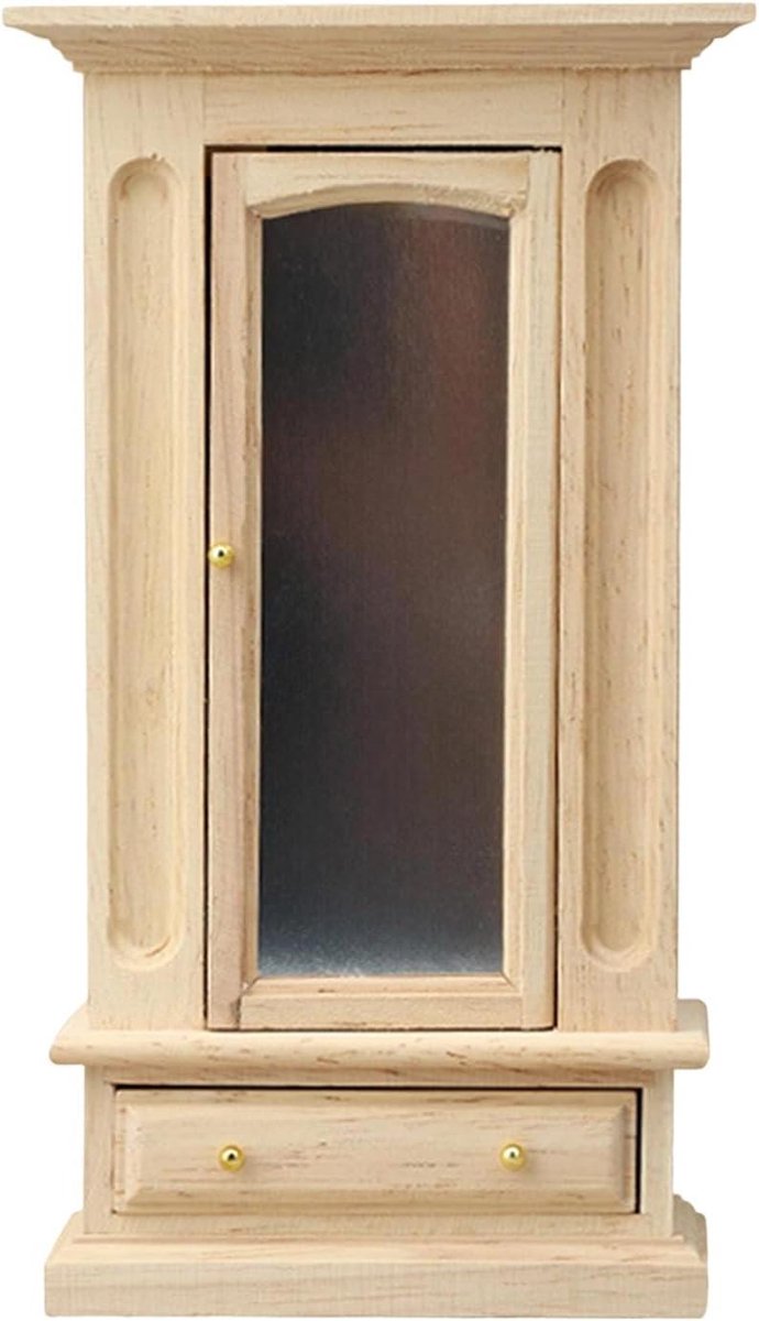 Poppenhuis Meubels - Miniatuur Meubilair - Rollenspel - Houten Kast met Spiegel - 10.5 x 5.5 x 18 cm