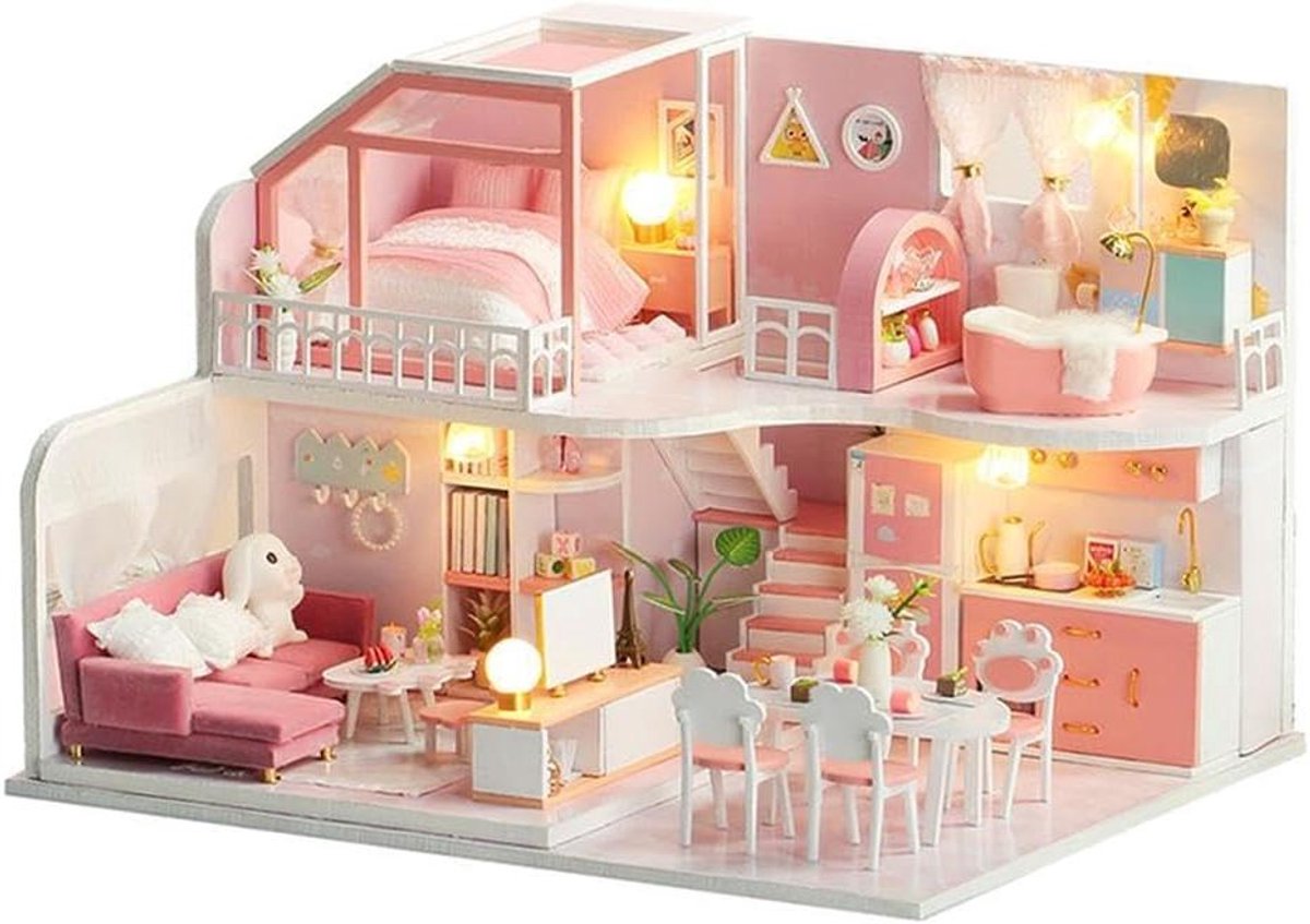 Miniatuur Poppenhuis - Doe-het-zelf Huisje - Creatief Hobbyen - Inclusief LED Verlichting - 31x22x29cm - Niet gespecificeerd