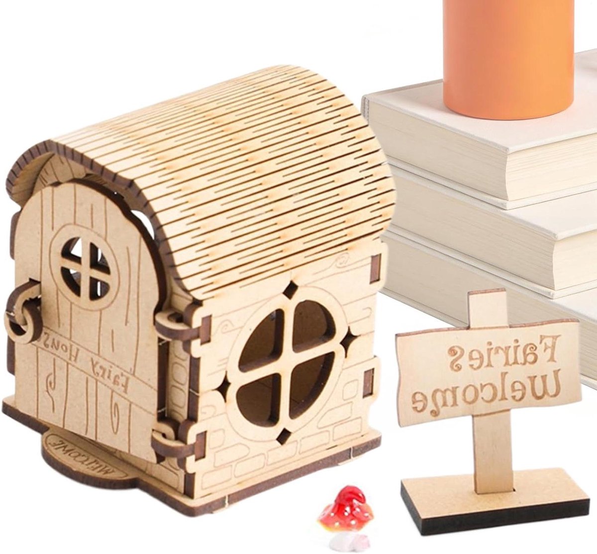 Houten Knutselhuisjes - Miniatuur Bouwsets - Decoratie en Knutselen - Gladde Randen - 22 x 12 x 5 cm