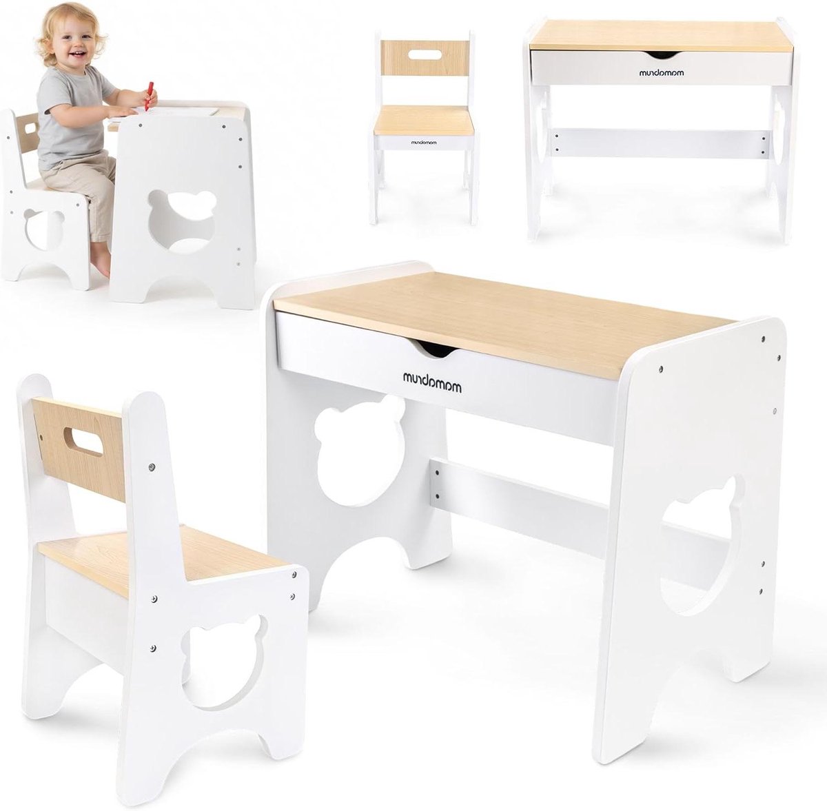Kinder Tafel en Stoel Set - Kindermeubel Bureau - Tekenen en Spelen - Met Beren Design