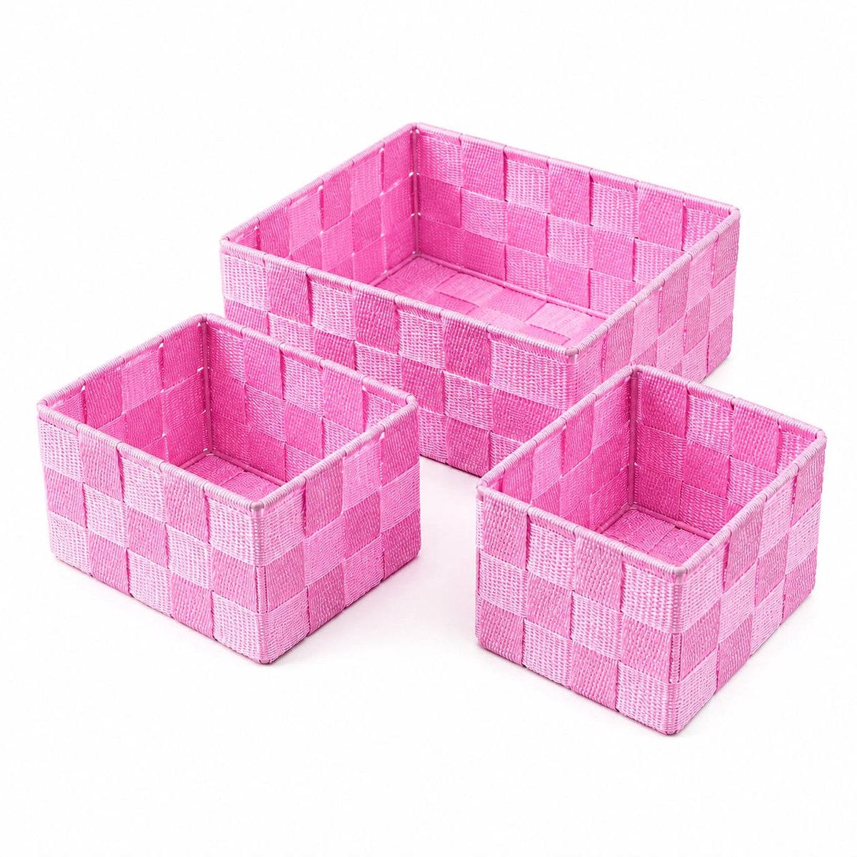 Opbergmandjes Set van 3 Roze 1 Groot 22x16x9 cm en 2 Kleine 10x7,5x8 cm Organizer