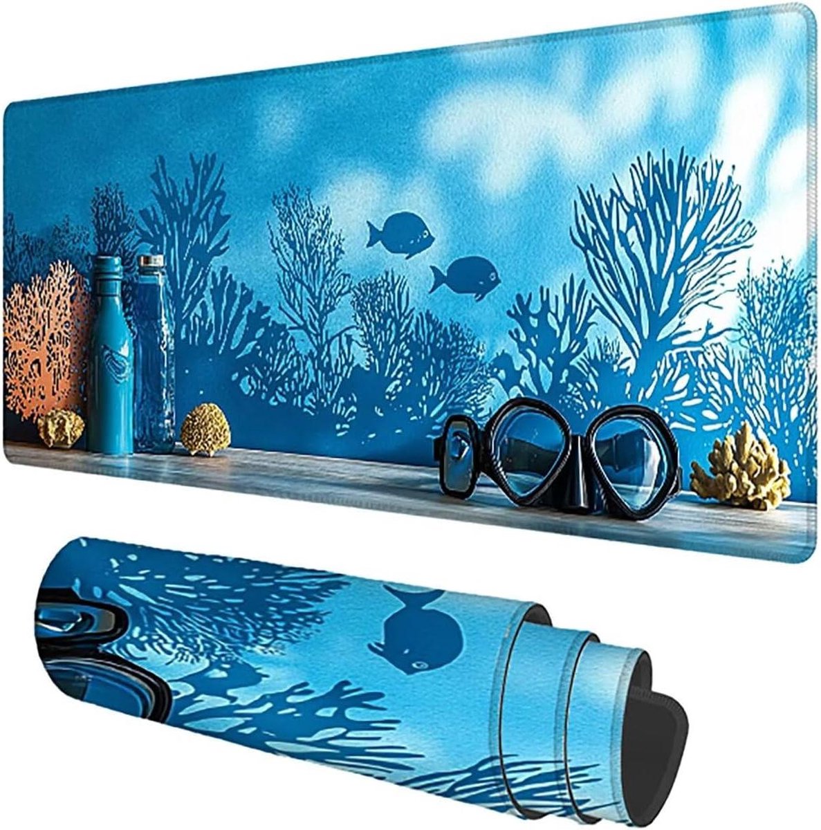 XXL Muismat - Bureauonderlegger Speelmat - Gamen Werken - Nauwkeurig Geweven Oppervlak - 140x60cm - Blauw
