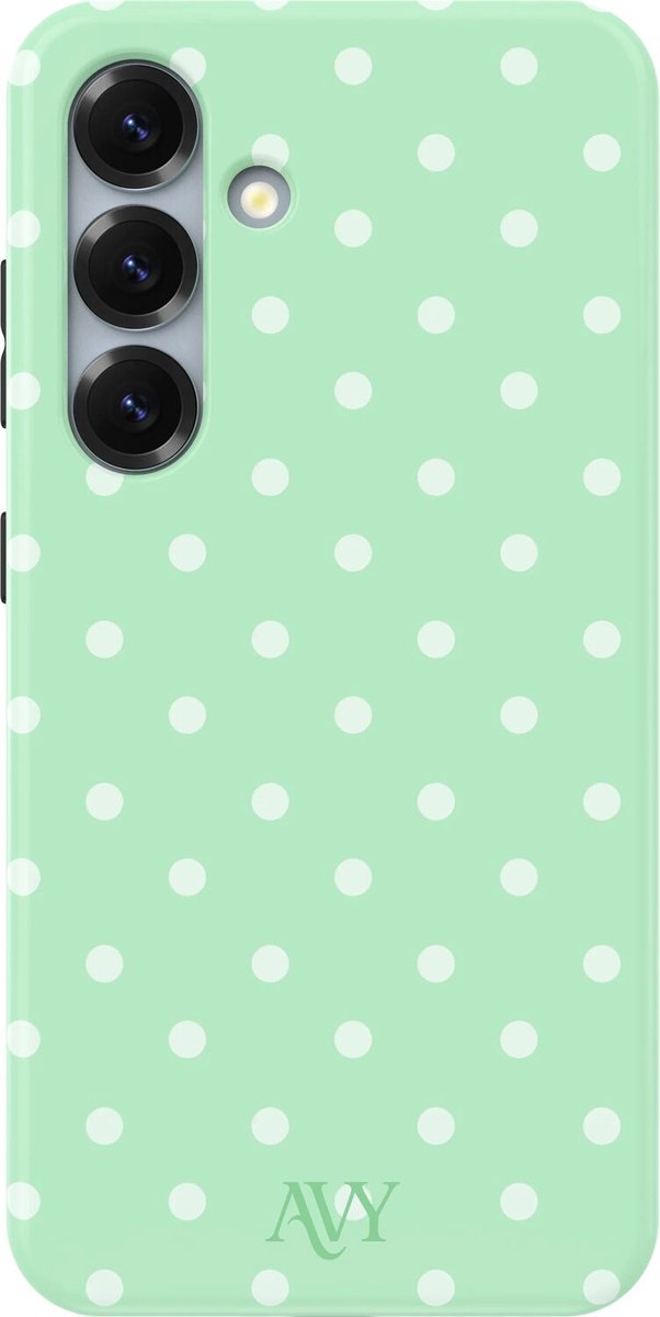 AVY Hoesje geschikt voor Samsung Galaxy S25 | Mint Breeze | Polka Dots | Matcha & Wit | Hard Shell Back Cover | Compatibel met MagSafe & Qi2