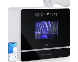 BLITZHOME Vaatwasser BH-6-CDW1 – draagbaar tafelmodel, 5,2L, 9 programma's, PTC hete lucht droging, 3D 360° sproei, app-bediening, EU-stekker