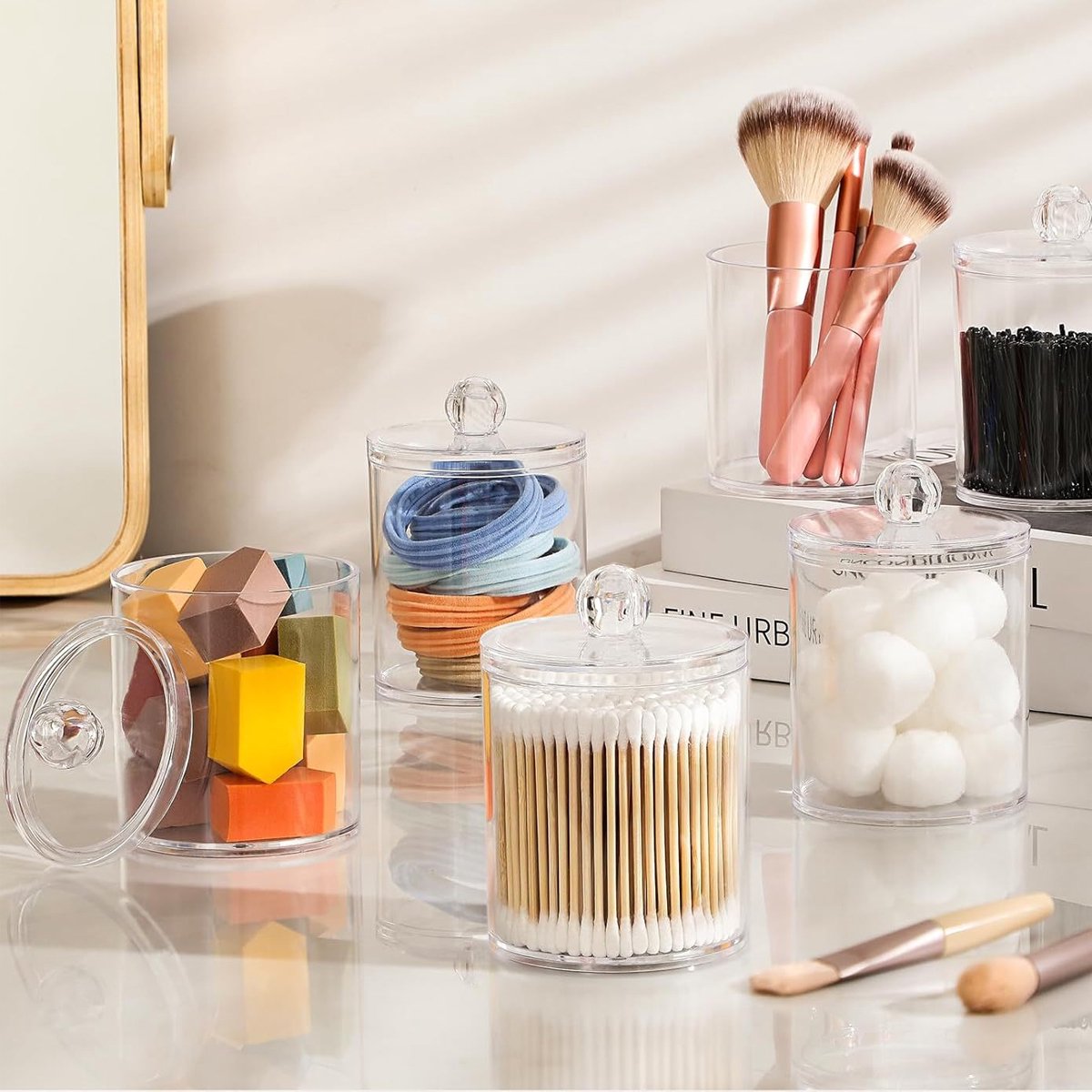 Cuhostki Wattenstaafjes Opbergdoos - Pvc - Transparant - Rond - Voor Badkamer En Make-up Tafel