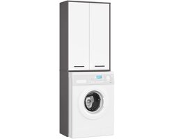 Badkamerkast voor Wasmachine FIN / Hoge Wasmachinekast met 2 Deuren / AKORD Furniture Factory / Grafietgrijs - Wit / 64 x 180 x 30 cm