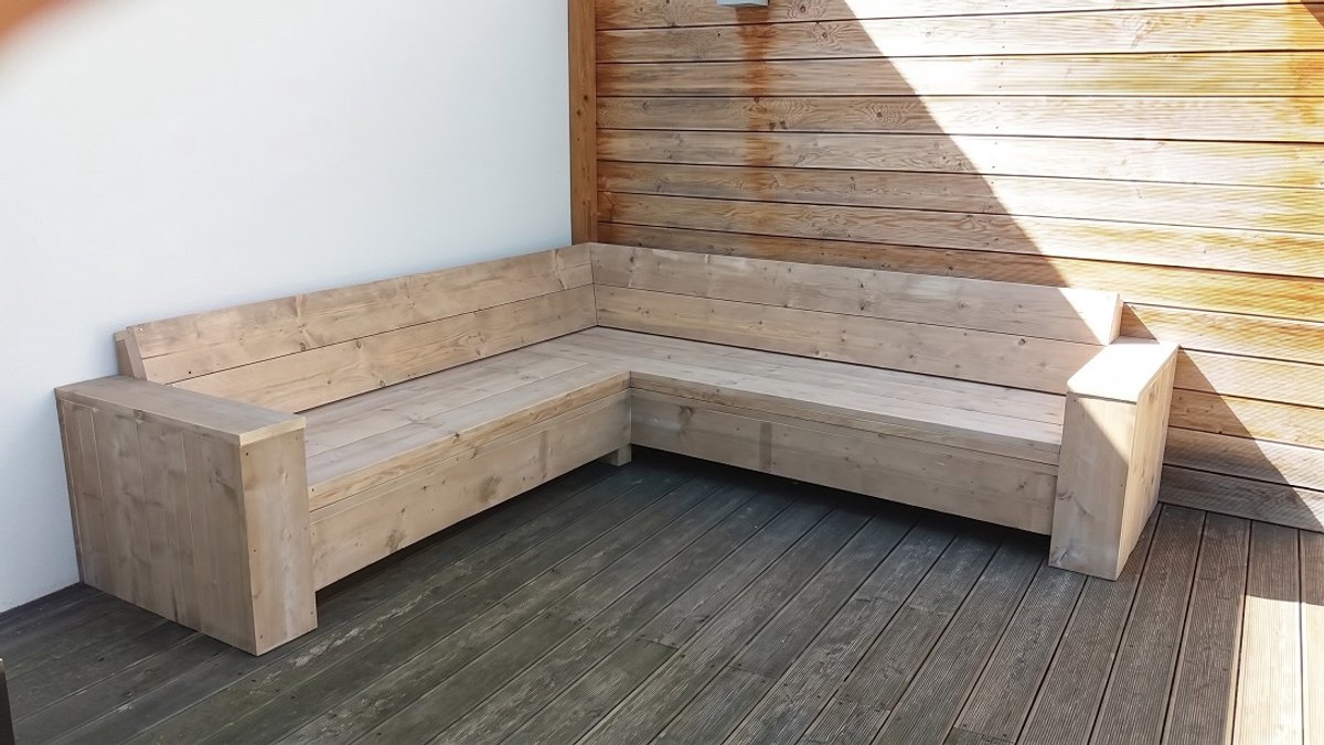 Steigerhout - lounge hoekbank 250x250 - oud steigerhout - zitdiepte 60 cm - geen bouwpakket