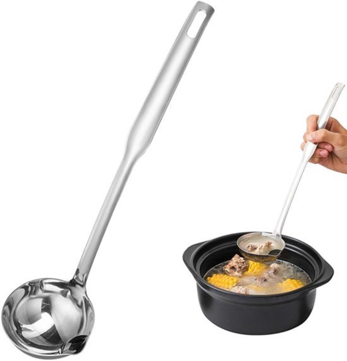 32cm RVS Vetafscheider - Multifunctionele Soeplepel met Lange Handgreep