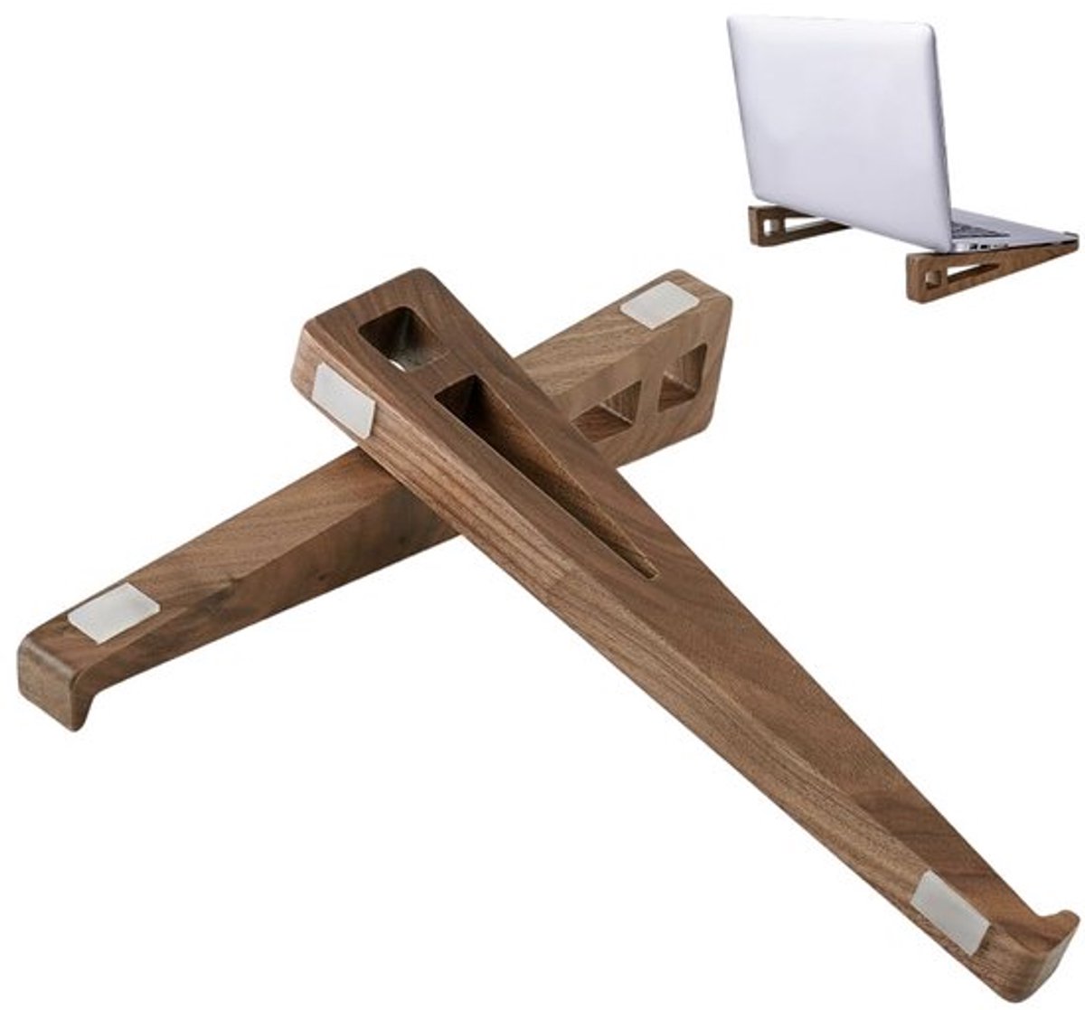 Houten Laptopstandaard - Ventilatie met Walnoot en Siliconen Pads - 26,1 tot 44 cm