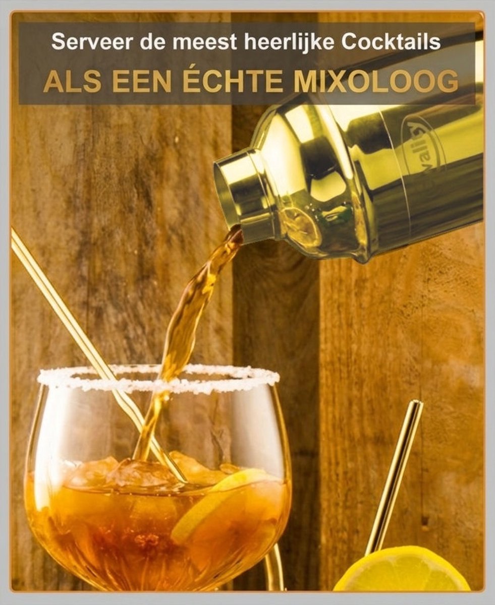 Cocktail Shaker Set (750 ml) - Cocktail Set - Luxe Cadeau voor hem of haar - Cocktailset - Goudkleurig - Qwality® — cadeau in Kookcadeaus - foto 4