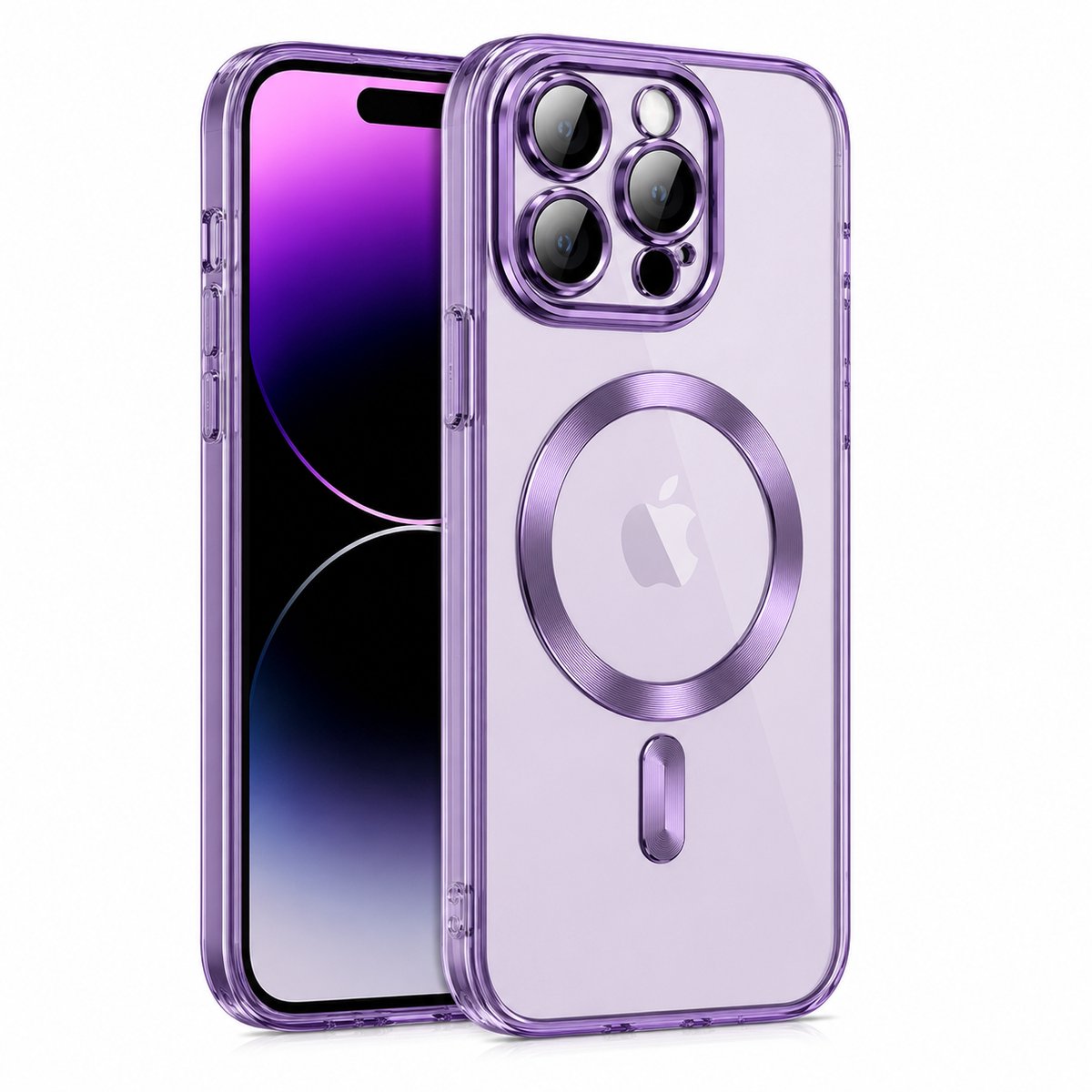 Apple Iphone 15 Pro Magsafe Hoesje Met Camera Cover Transparant Paars