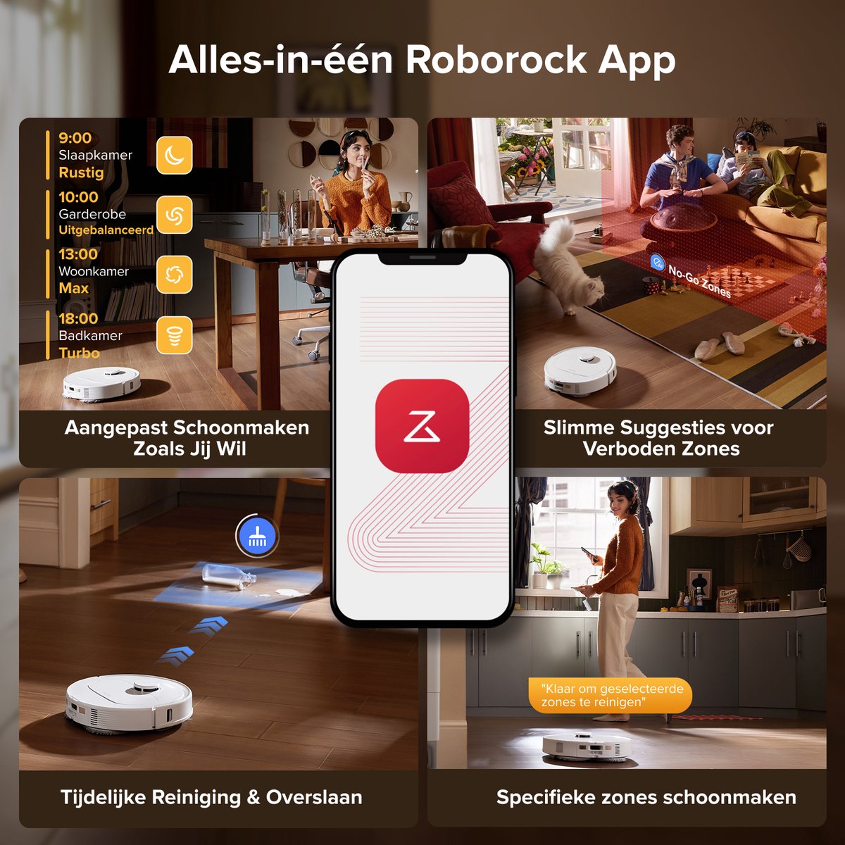 Roborock QV 35S Set-Robotstofzuiger–10000 Pa zuigkracht–Dubbele anti-klitborstels–Slimme obstakelvermijding–Dubbele opklapbare–Draaiende dweilen–Automatisch dweilen–Zelfdrogend–twee stofzuigerzakken en één filter-Wit–Qrevo plus Upgrade — afbeelding 5
