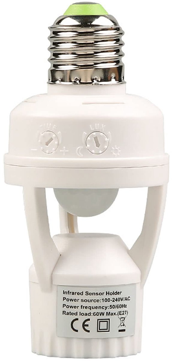 aladdien - Sensor Licht Connector - Instelbare Vertraging - 6M Detectieafstand - Beweging Sensor - E27 Fitting - Energiezuinig - Geschikt voor Binne...