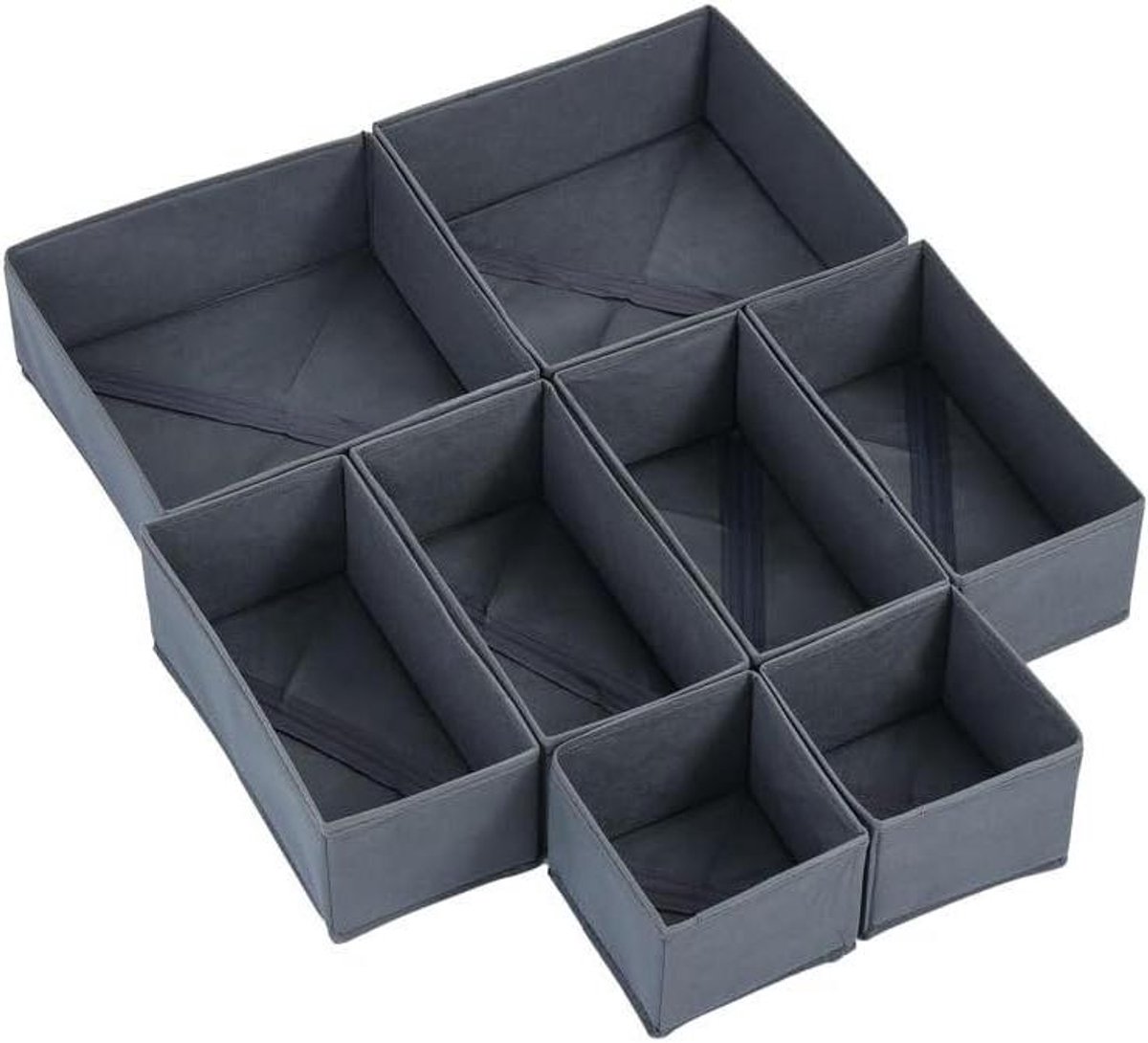 Lade Organizers Set - Opbergdozen Bakjes - Kleding Opbergen - Modulair Ontwerp - 8 Delig - Grijs