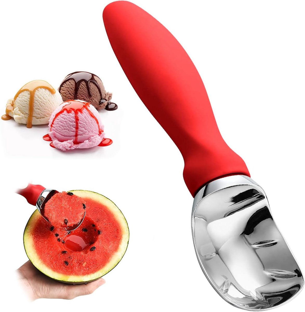 Metalen IJsschep - Zware Schep - IJs Serveren - Quick-Release Ontwerp - 19 cm - Rood