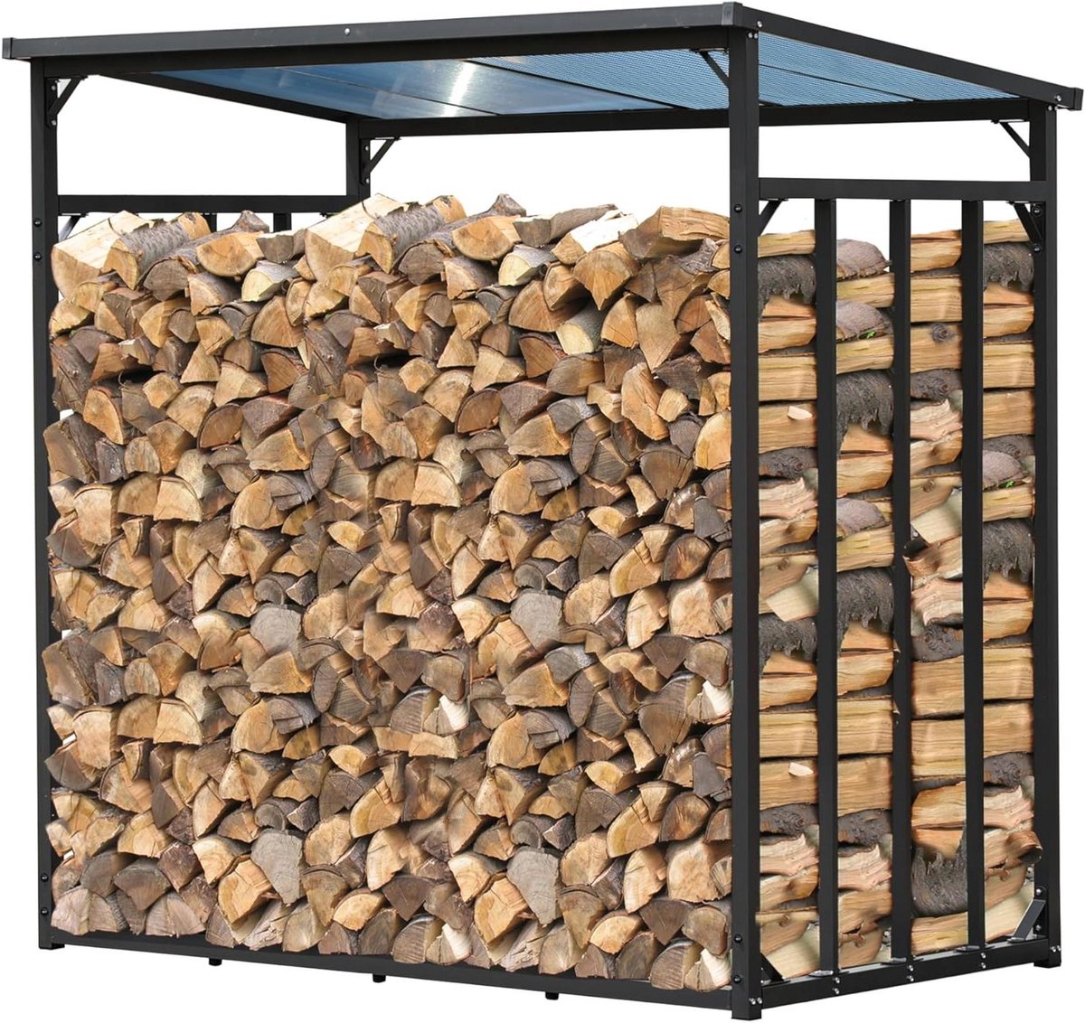 Metalen Haardhoutrek - Houtopslag Buiten - Brandhout Opslaan - Robuuste Constructie - 185 x 70 x 185 cm - Antraciet