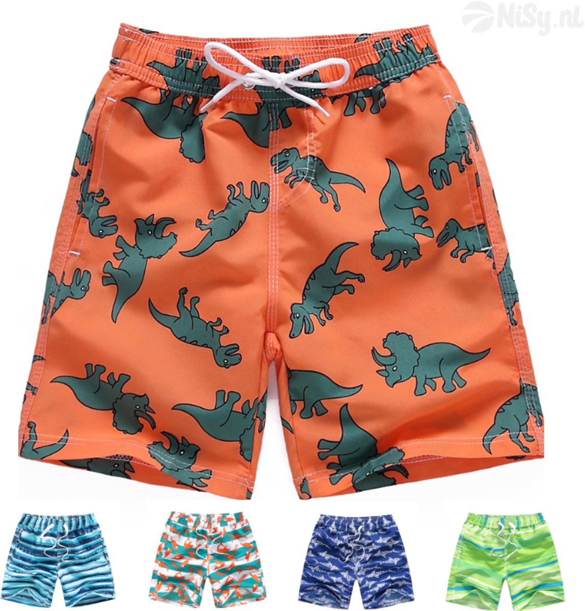NiSy.nl Zwembroek Oranje | Jongens | Zwemshort | Dino Print | Sneldrogend | Maat 98/104
