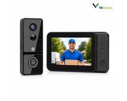 WINNES Video Deurbel met Camera - Deurbel Draadloze - met 4.3” Monitor – Geen App, Geen WiFi – 2.4G Verbinding – 170° Camera – Nachtzicht – 4000mAh Batterij – Intercom & Opname