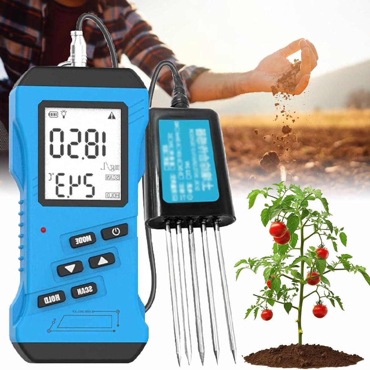 Bodemtester 7-in-1 - Bodem Analyse Apparaat - Bodemkwaliteit Meten - Groot Verlicht Display - NPK 0-1999 mg/kg - Grijs