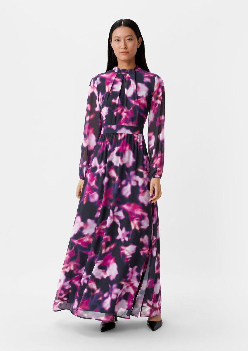 comma - female - Gedessineerde chiffon jurk met gedrapeerd effect