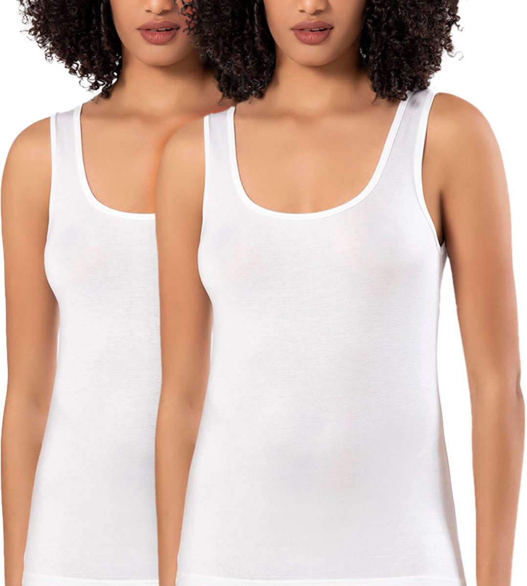 Calzera Dames Bamboo Hemd - 2 Pack - Bamboe tanktop - Zachte Stretch Hemden - Ademend Onderhemd Dames - Wit - Maat M